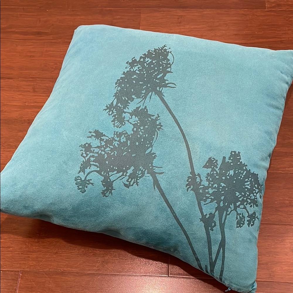 Turquoise Floral Silhouette Accent Pillow with Down Insert